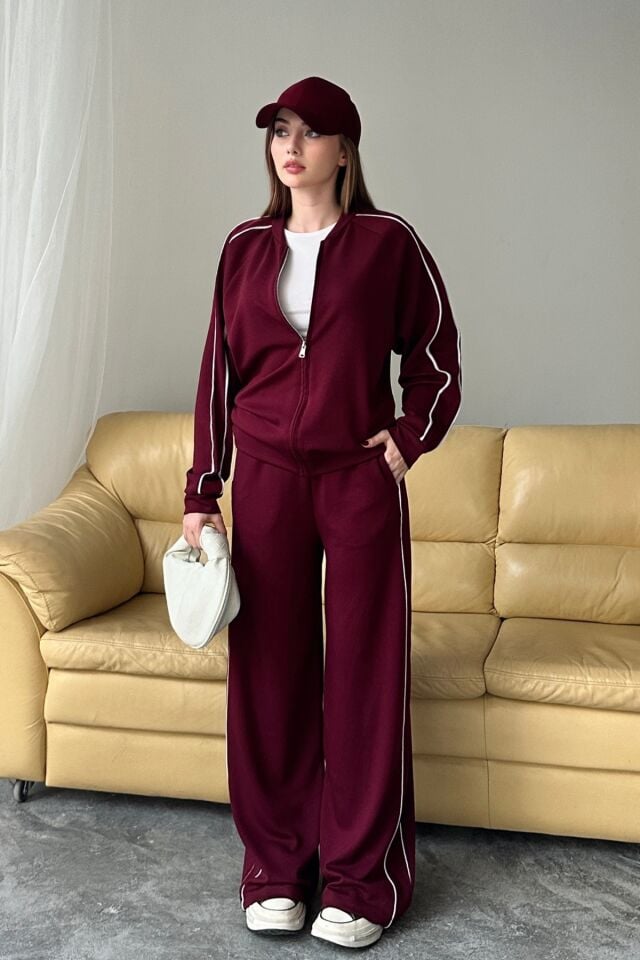 Balenbi Kadın Modal Kumaş Çift Biyeli Fermuarlı Takım 1127 XL - Bordo