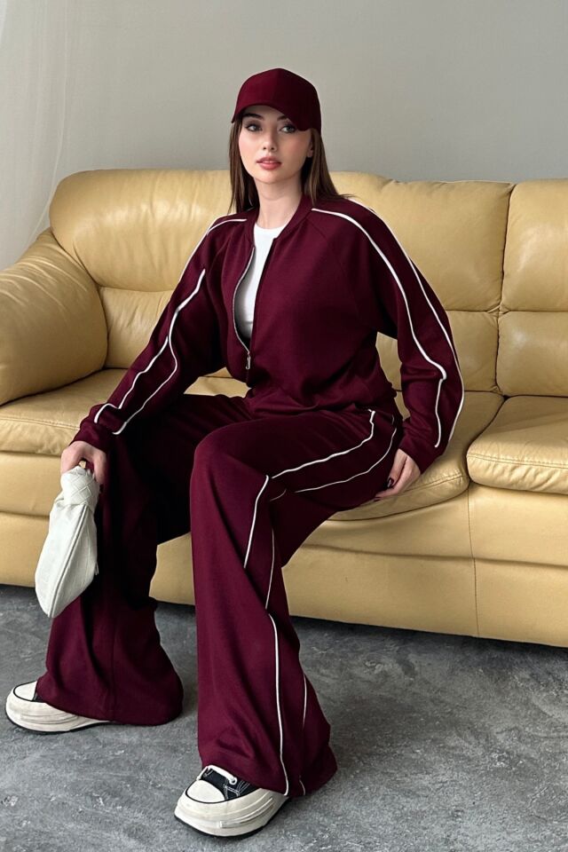 Balenbi Kadın Modal Kumaş Çift Biyeli Fermuarlı Takım 1127 XL - Bordo