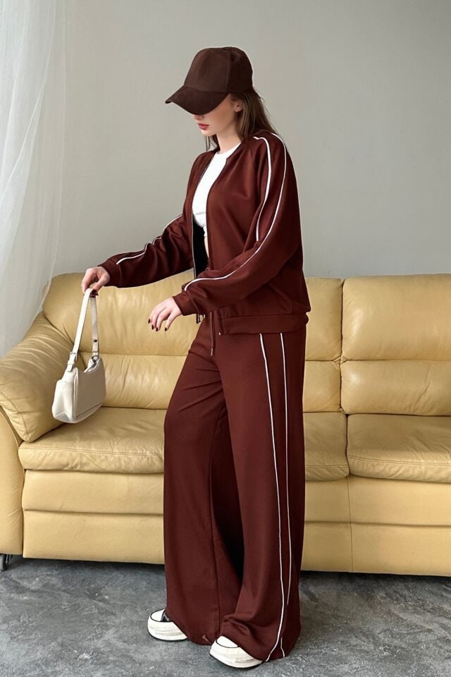 Balenbi Kadın Modal Kumaş Çift Biyeli Fermuarlı Takım 1127 XL - Kahverengi