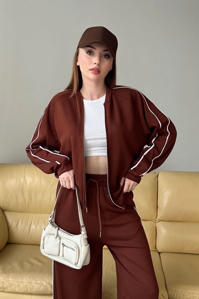 Balenbi Kadın Modal Kumaş Çift Biyeli Fermuarlı Takım 1127 XL - Kahverengi