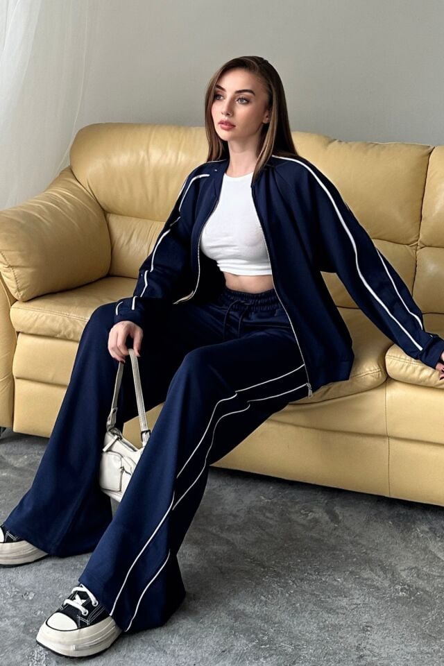 Balenbi Kadın Modal Kumaş Çift Biyeli Fermuarlı Takım 1127 XL - Lacivert