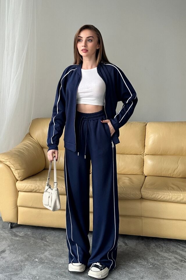 Balenbi Kadın Modal Kumaş Çift Biyeli Fermuarlı Takım 1127 Lacivert - XL