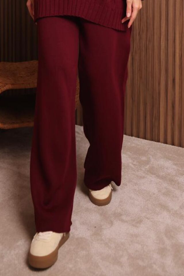 Balenbi Kadın Oversize Örgü Desenli Pantolonlu Tesettür Triko Takım 1134 Standart - Bordo