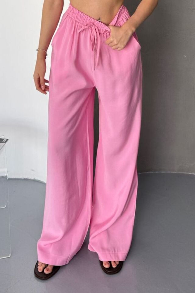 Feela Moda Kadın Modal Dokuma Beli Lastikli Palazzo Pantolon 2016 40 - Pembe