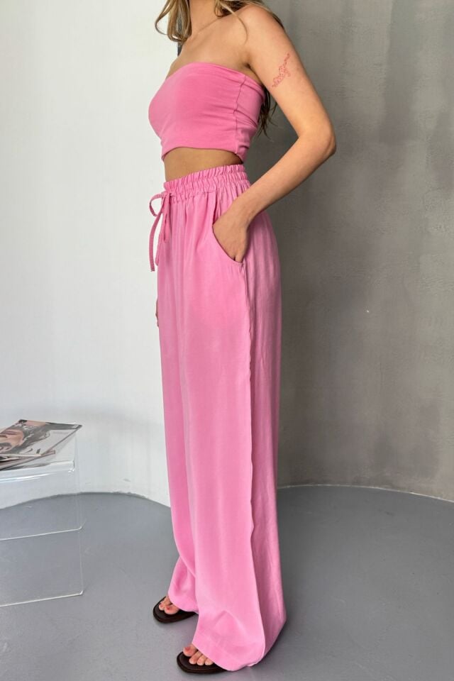 Feela Moda Kadın Modal Dokuma Beli Lastikli Palazzo Pantolon 2016 40 - Pembe