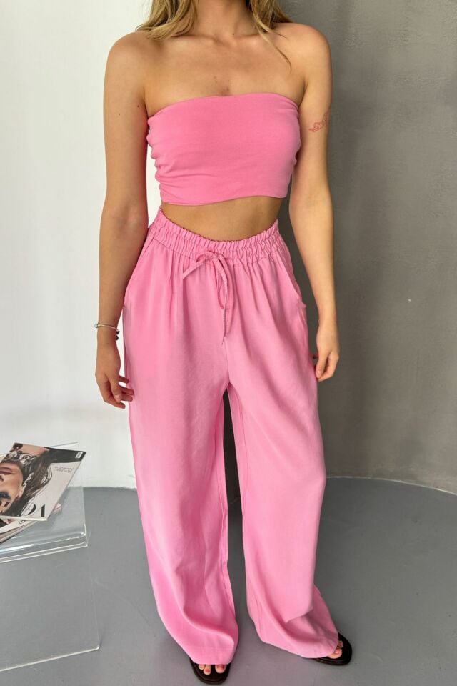 Feela Moda Kadın Modal Dokuma Beli Lastikli Palazzo Pantolon 2016 40 - Pembe