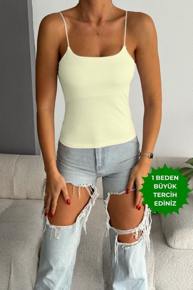 Balenbi Kadın Basic Ip Askılı Uzun Penye Body 1067 M - Ekru