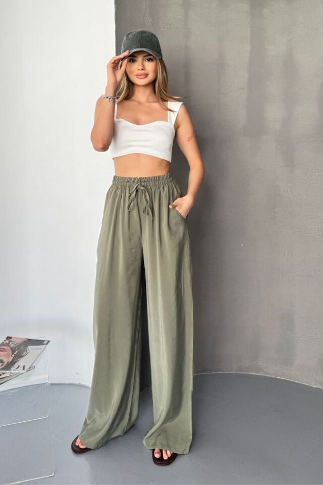 Feela Moda Kadın Modal Dokuma Beli Lastikli Palazzo Pantolon 2016 42 - Gri