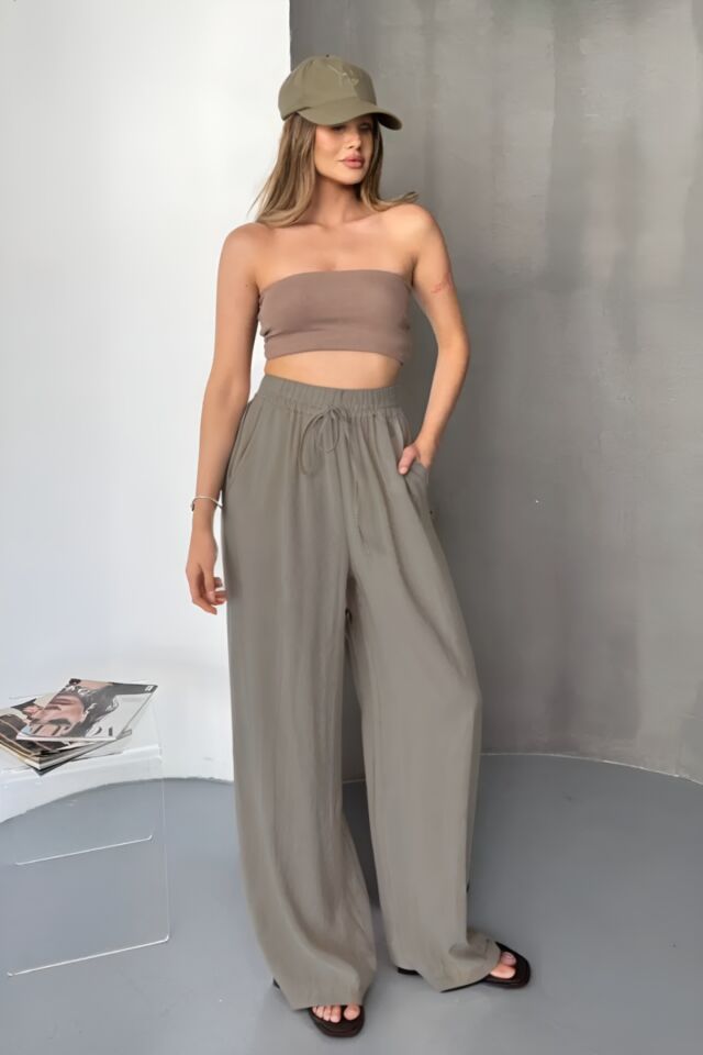 Feela Moda Kadın Modal Dokuma Beli Lastikli Palazzo Pantolon 2016 Gri - 42