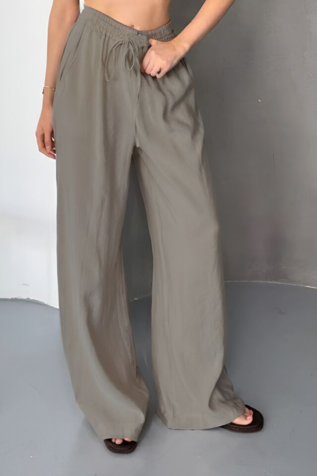 Feela Moda Kadın Modal Dokuma Beli Lastikli Palazzo Pantolon 2016 Gri - 42