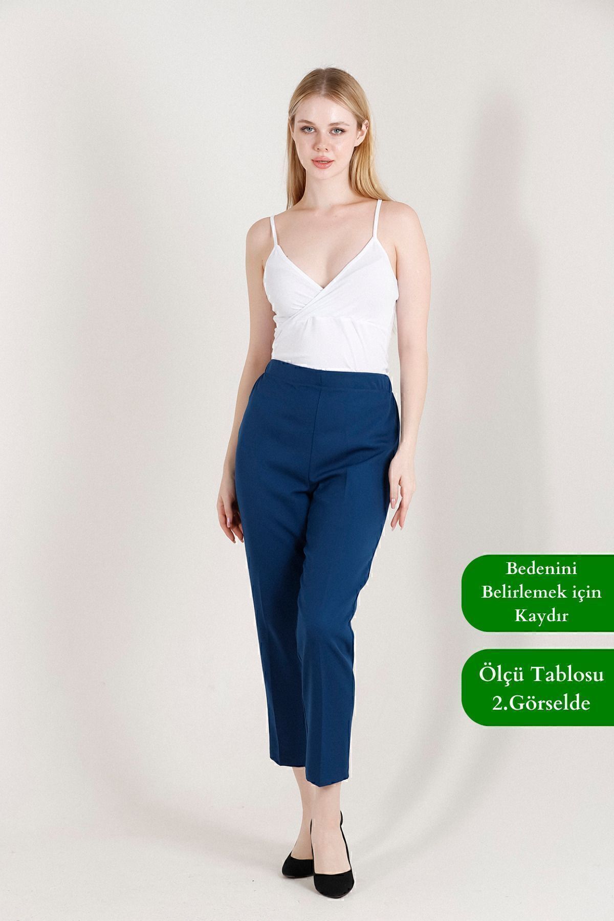 Balenbi Havuç Paça Yüksek Bel Likralı Dokuma Kadın Pantolon 1005 36 - Petrol