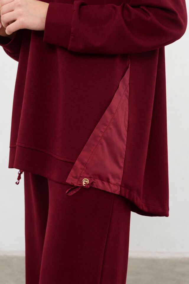Balenbi Oversize Garni Detaylı Modal Tesettür Kapüşonlu Kadın Takım 1199 - Form Serisi S/M - Bordo