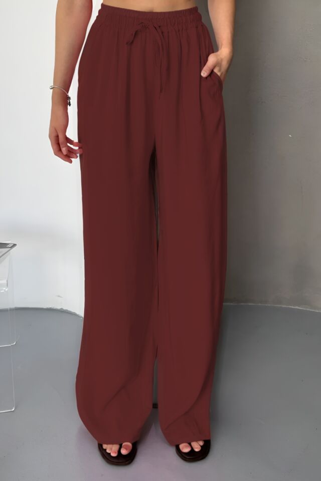 Feela Moda Kadın Modal Dokuma Beli Lastikli Palazzo Pantolon 2016 Bordo - 44