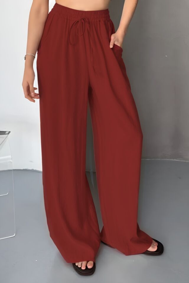 Feela Moda Kadın Modal Dokuma Beli Lastikli Palazzo Pantolon 2016 Bordo - 44