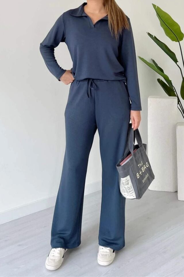 Balenbi Kadın Modal Kumaş Polo Yaka Uzun Kollu Takım 1126 Antrasit - S