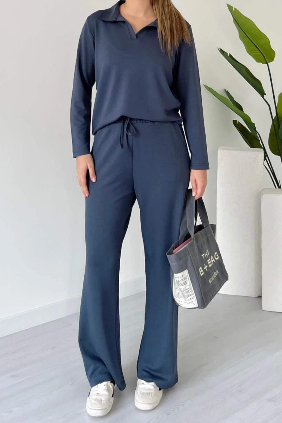 Balenbi Kadın Modal Kumaş Polo Yaka Uzun Kollu Takım 1126 S - Antrasit