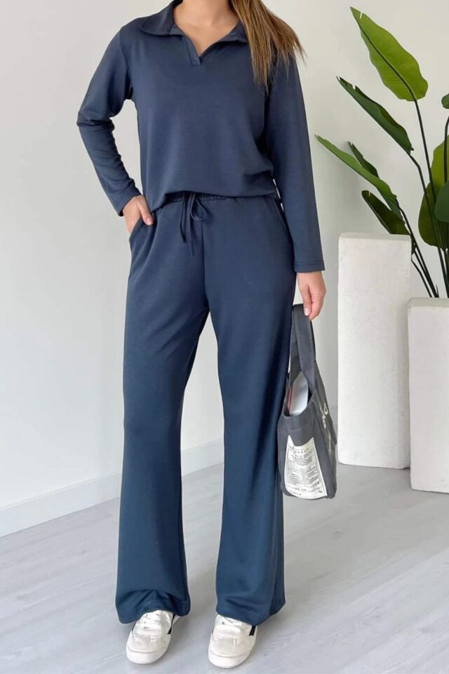 Balenbi Kadın Modal Kumaş Polo Yaka Uzun Kollu Takım 1126 S - Antrasit