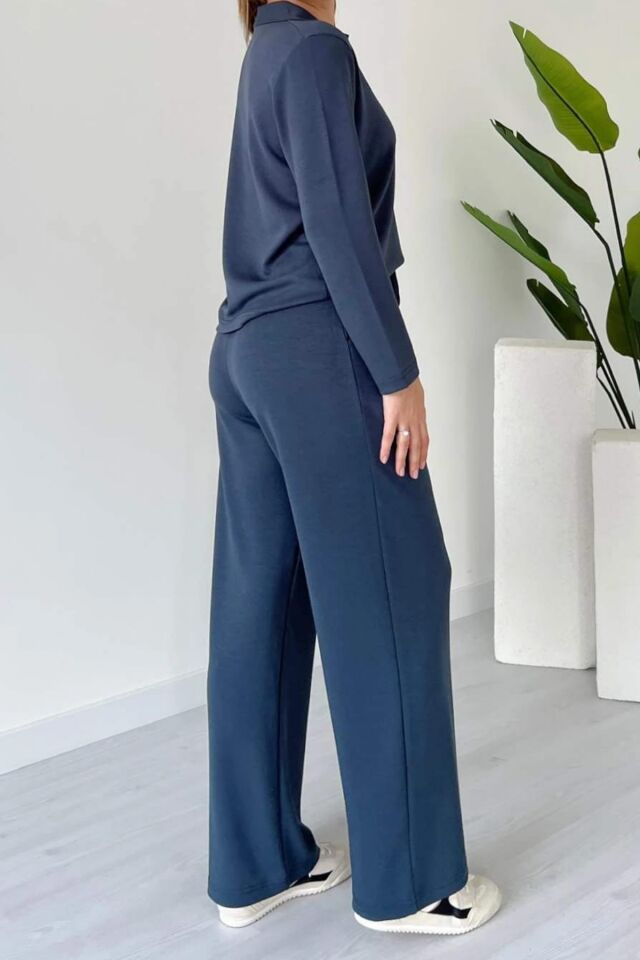 Balenbi Kadın Modal Kumaş Polo Yaka Uzun Kollu Takım 1126 S - Antrasit