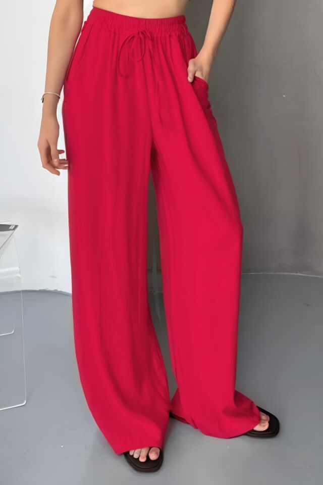 Feela Moda Kadın Modal Dokuma Beli Lastikli Palazzo Pantolon 2016 Fuşya - 44