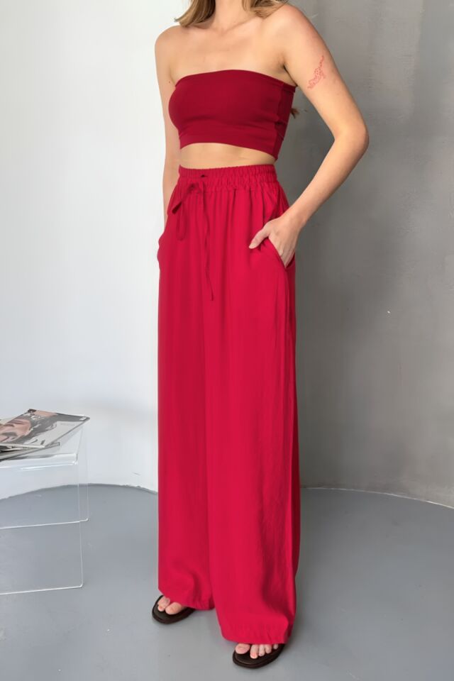 Feela Moda Kadın Modal Dokuma Beli Lastikli Palazzo Pantolon 2016 44 - Fuşya