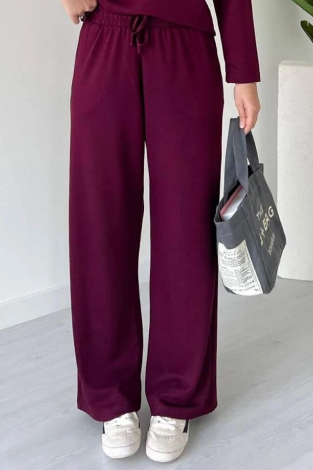 Balenbi Kadın Modal Kumaş Polo Yaka Uzun Kollu Takım 1126 S - Bordo