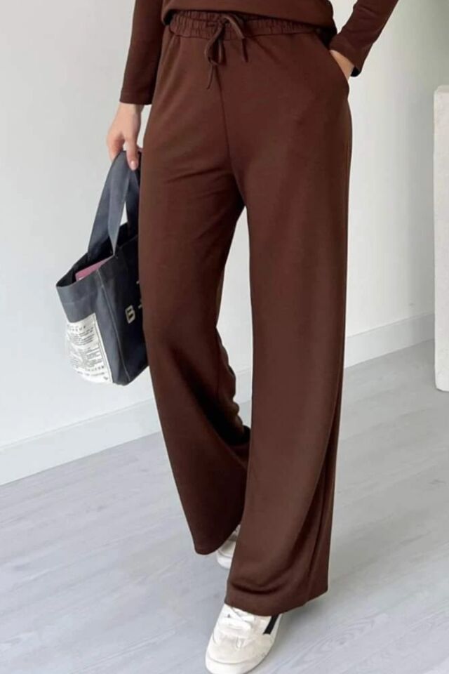 Balenbi Kadın Modal Kumaş Polo Yaka Uzun Kollu Takım 1126 S - Kahverengi