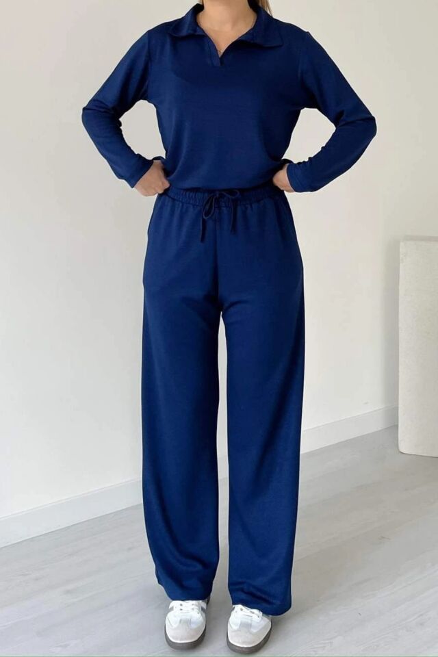 Balenbi Kadın Modal Kumaş Polo Yaka Uzun Kollu Takım 1126 S - Lacivert