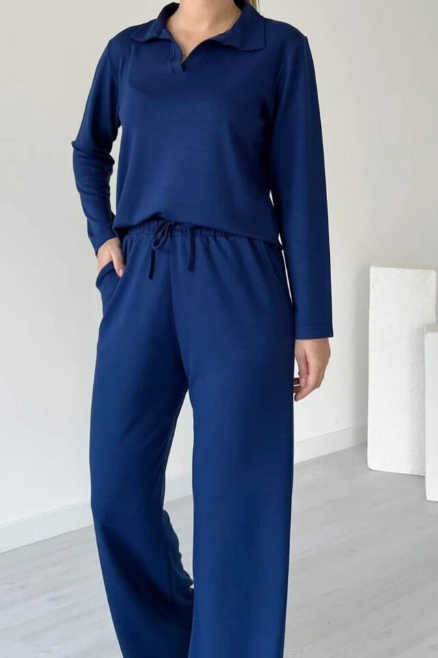 Balenbi Kadın Modal Kumaş Polo Yaka Uzun Kollu Takım 1126 S - Lacivert