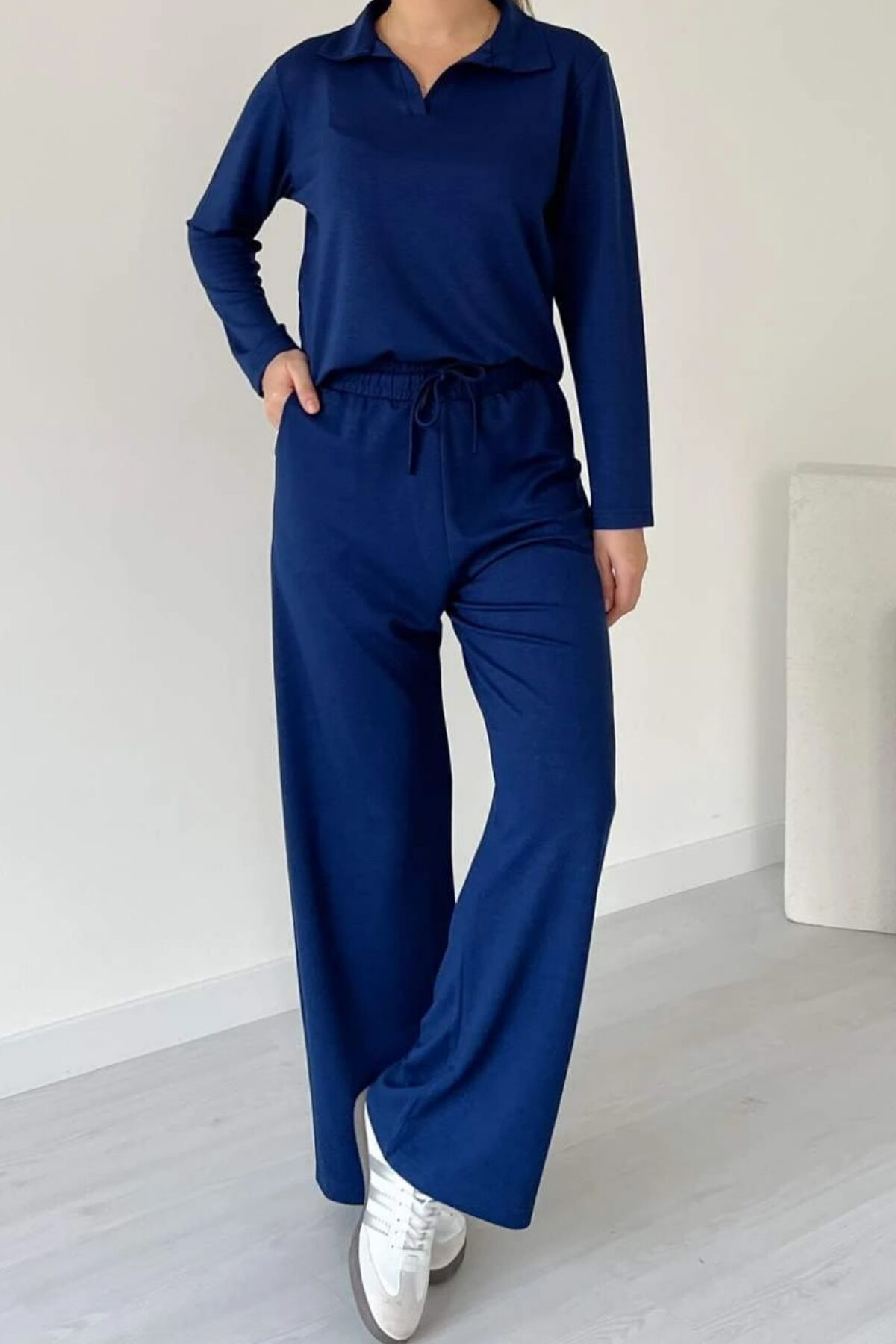 Balenbi Kadın Modal Kumaş Polo Yaka Uzun Kollu Takım 1126 S - Lacivert