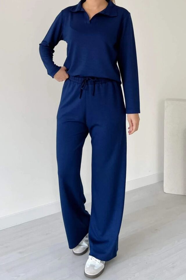 Balenbi Kadın Modal Kumaş Polo Yaka Uzun Kollu Takım 1126 S - Lacivert