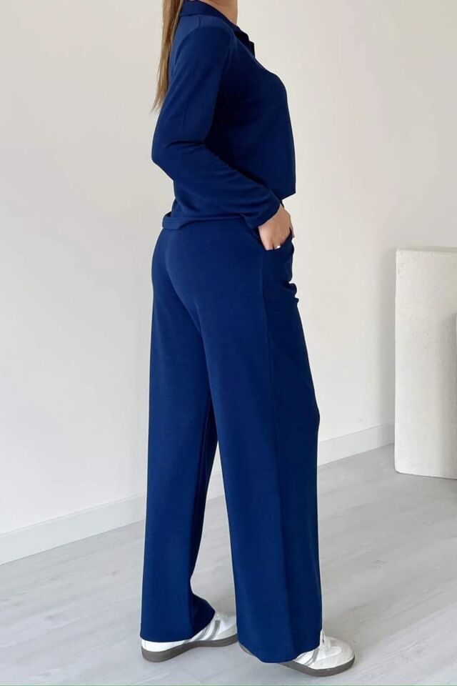 Balenbi Kadın Modal Kumaş Polo Yaka Uzun Kollu Takım 1126 S - Lacivert