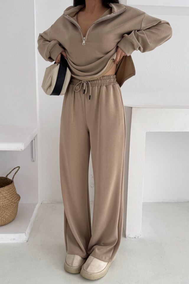 Balenbi Premium Modal Kumaş Fermuarlı Yaka Kadın Takım 1153 XL - Bej