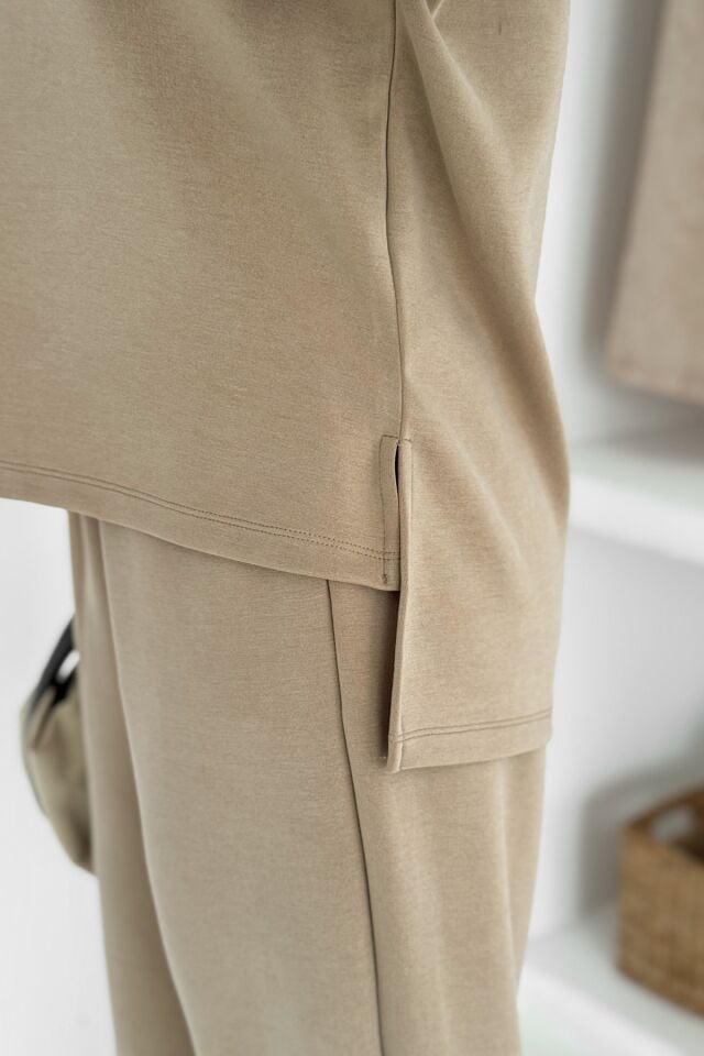 Balenbi Premium Modal Kumaş Fermuarlı Yaka Kadın Takım 1153 XL - Bej