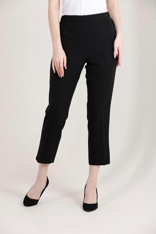 Balenbi Havuç Paça Yüksek Bel Likralı Dokuma Kadın Pantolon 1005 46 - Siyah