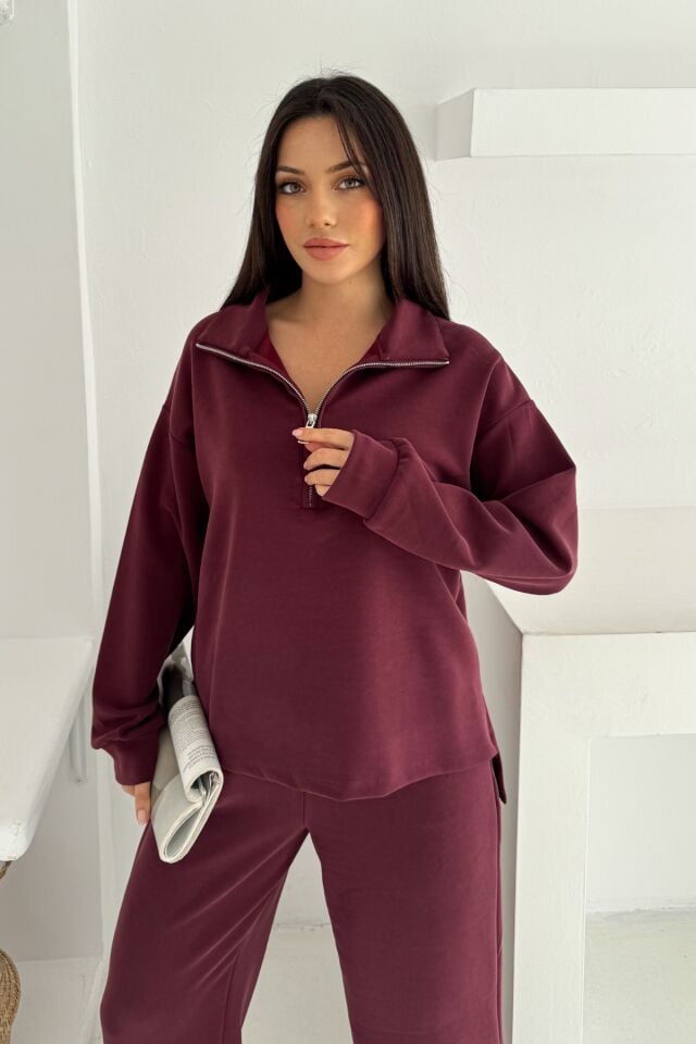 Balenbi Premium Modal Kumaş Fermuarlı Yaka Kadın Takım 1153 S - Bordo