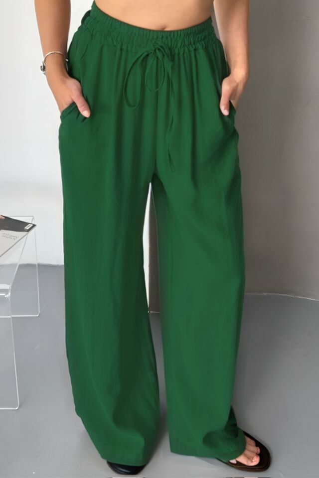 Feela Moda Kadın Modal Dokuma Beli Lastikli Palazzo Pantolon 2016 Yeşil - 44