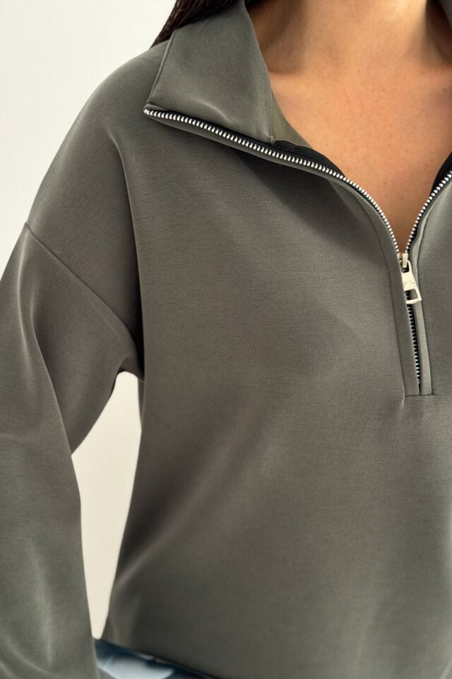 Balenbi Premium Modal Kumaş Fermuarlı Yaka Kadın Takım 1153 XL - Haki