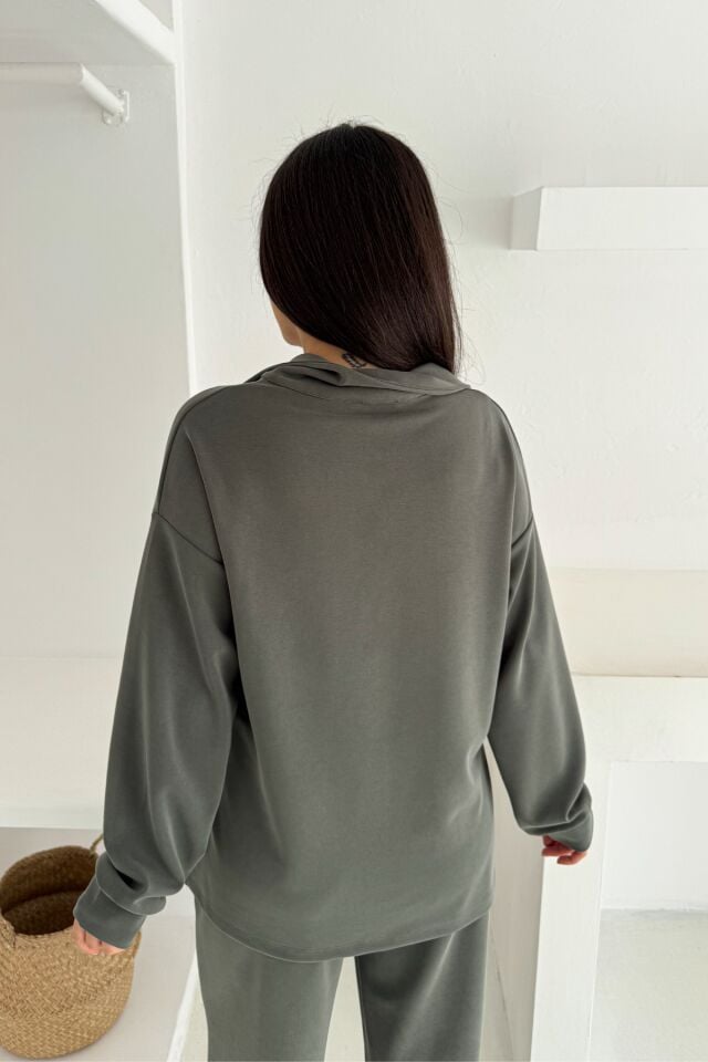 Balenbi Premium Modal Kumaş Fermuarlı Yaka Kadın Takım 1153 XL - Haki