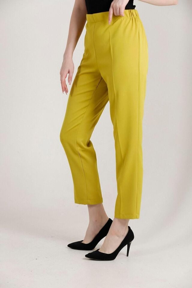 Balenbi Havuç Paça Yüksek Bel Likralı Dokuma Kadın Pantolon 1005 46 - Yağ Yeşili