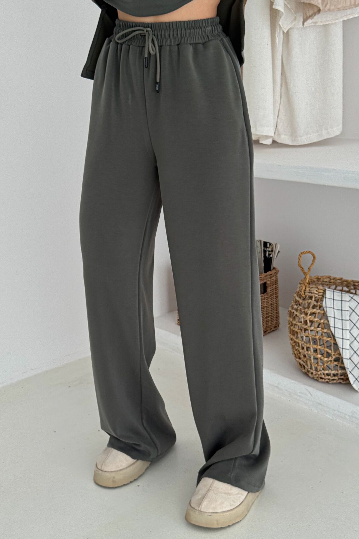 Balenbi Premium Modal Kumaş Bol Paça Palazzo Kadın Pantolon 1125 40 - Haki