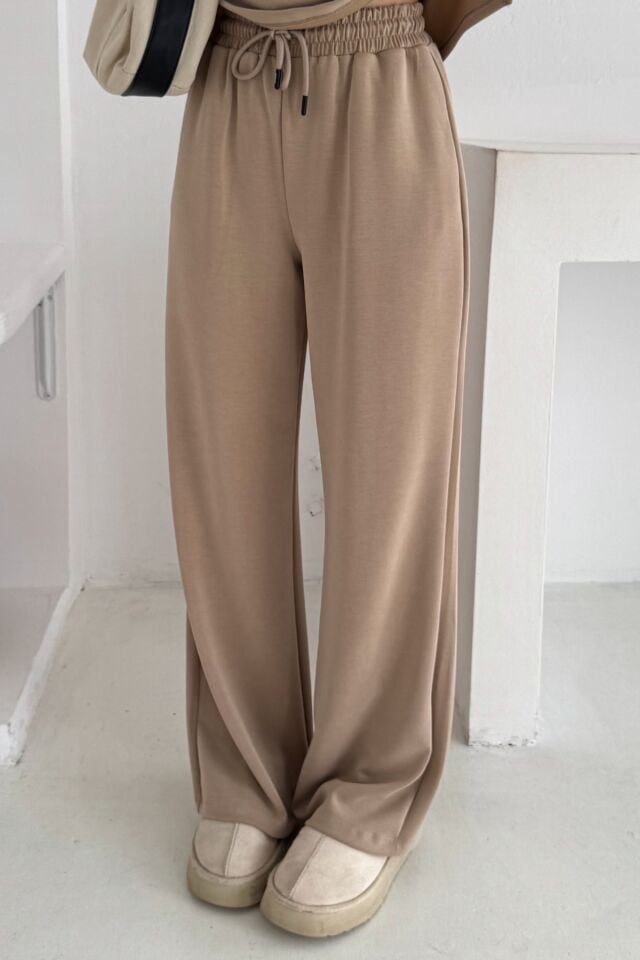 Balenbi Premium Modal Kumaş Bol Paça Palazzo Kadın Pantolon 1125 Bej - 42