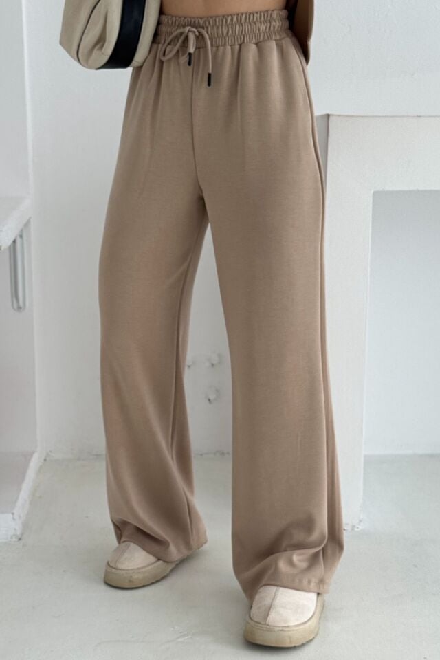 Balenbi Premium Modal Kumaş Bol Paça Palazzo Kadın Pantolon 1125 42 - Bej