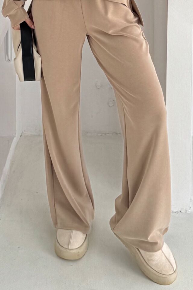 Balenbi Premium Modal Kumaş Bol Paça Palazzo Kadın Pantolon 1125 42 - Bej