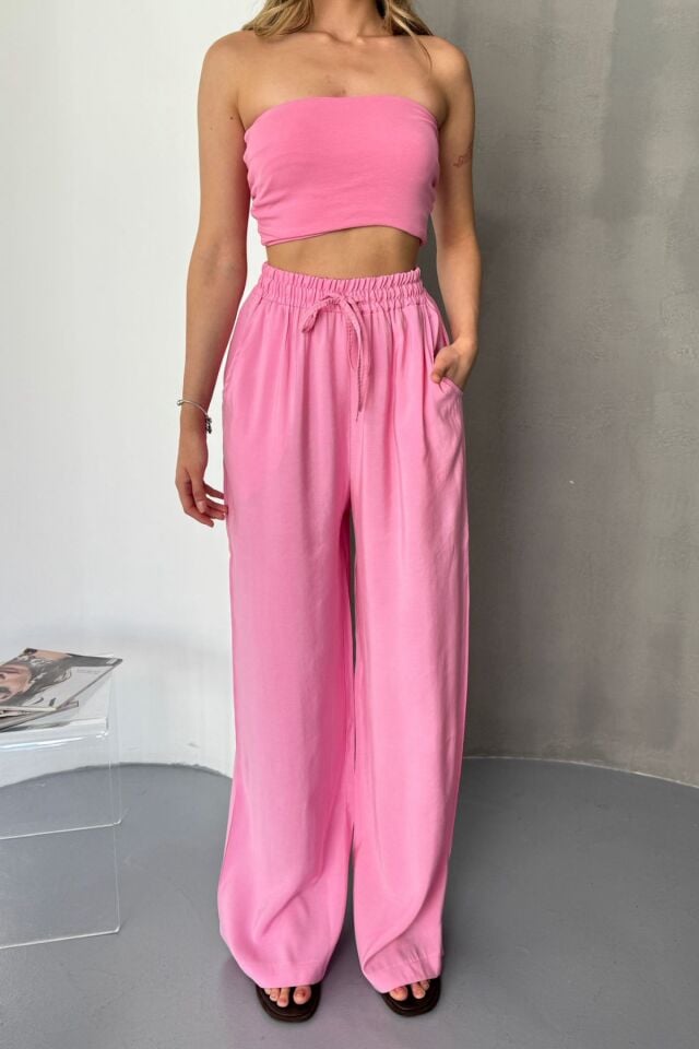 Feela Moda Kadın Modal Dokuma Beli Lastikli Palazzo Kadın Pantolon 2016 36 - Pembe