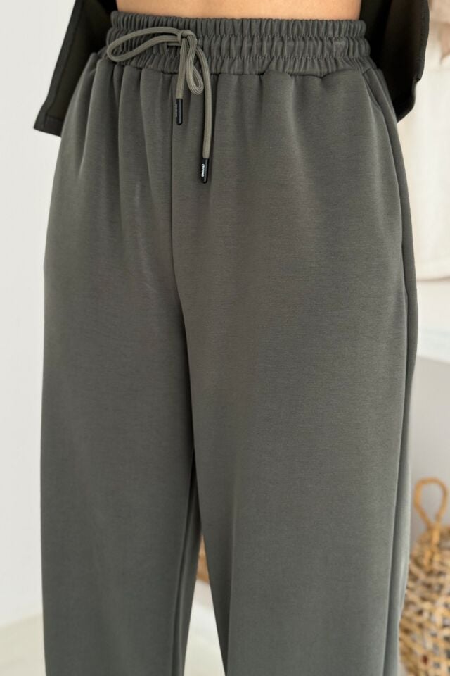 Balenbi Premium Modal Kumaş Bol Paça Palazzo Kadın Pantolon 1125 Haki - 42