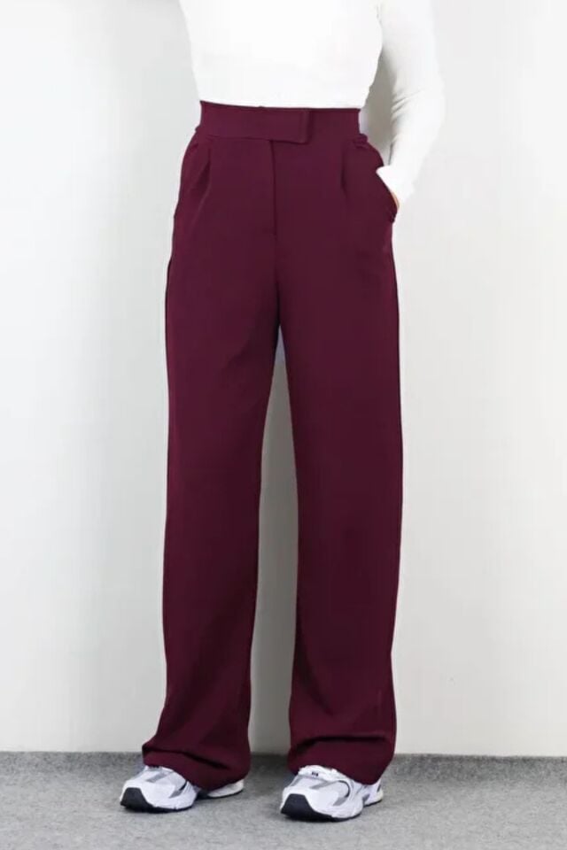 Balenbi Kadın Likralı Cırt Kapama Palazzo Pantolon 1077 34 - Mürdüm