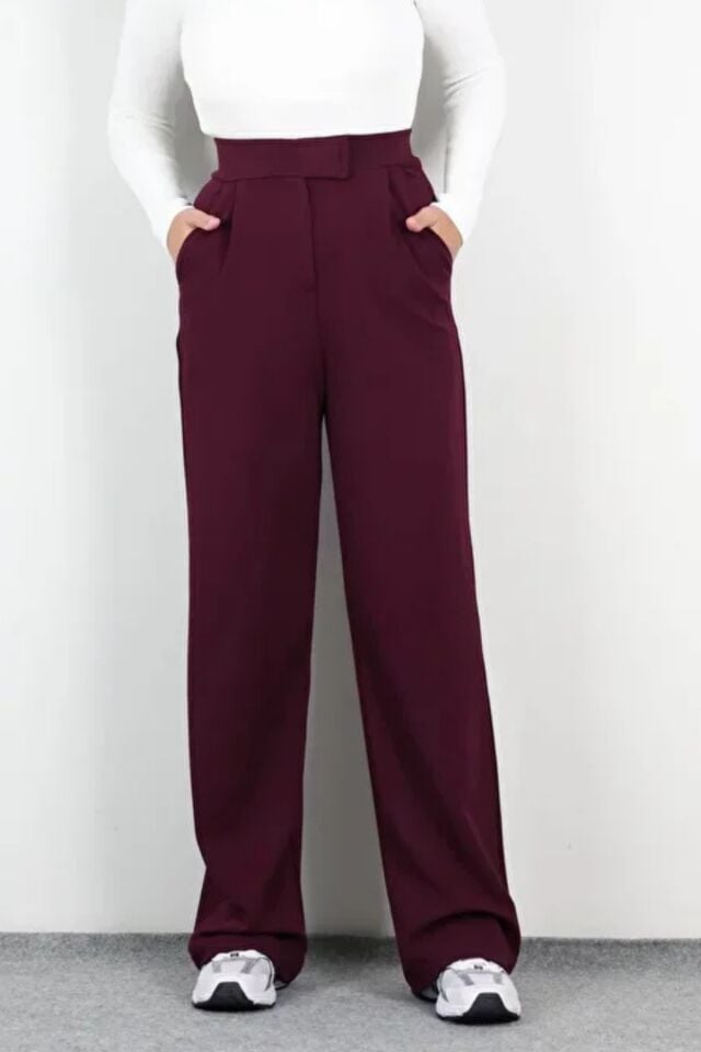 Balenbi Kadın Likralı Cırt Kapama Palazzo Pantolon 1077 34 - Mürdüm