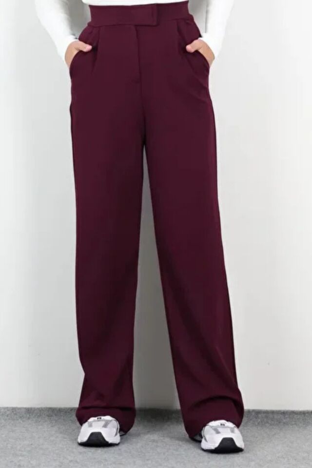 Balenbi Kadın Likralı Cırt Kapama Palazzo Pantolon 1077 34 - Mürdüm