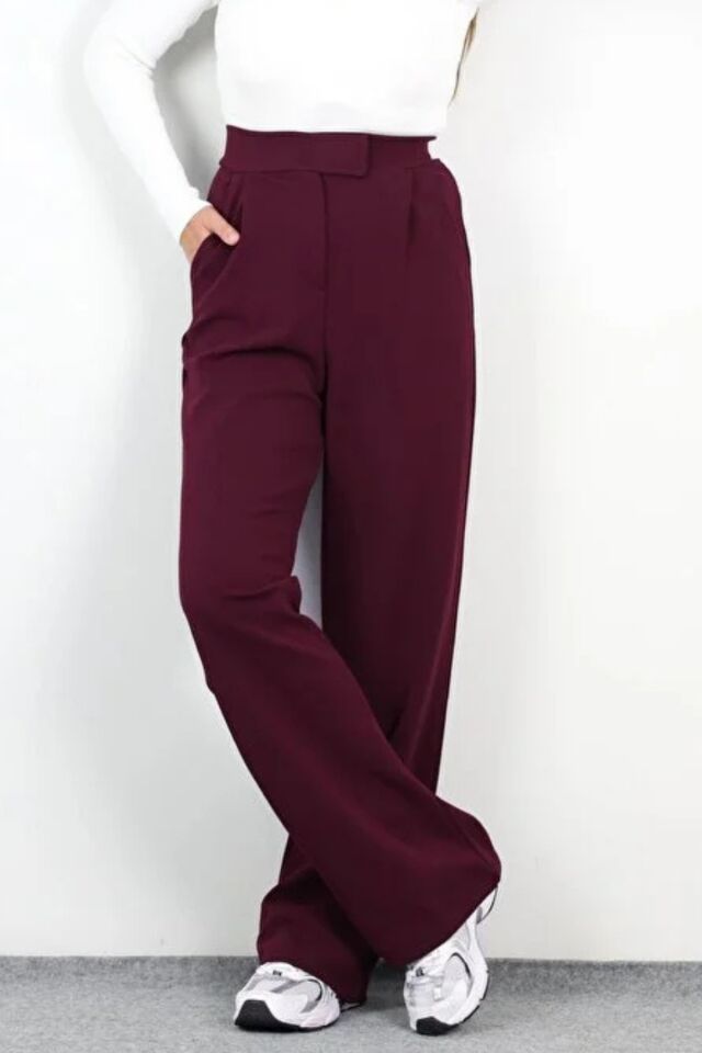 Balenbi Kadın Likralı Cırt Kapama Palazzo Pantolon 1077 34 - Mürdüm