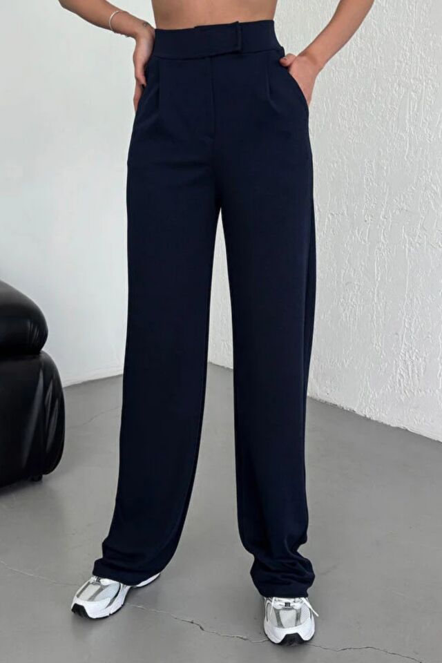 Balenbi Kadın Likralı Cırt Kapama Palazzo Pantolon 1077 36 - Koyu Lacivert